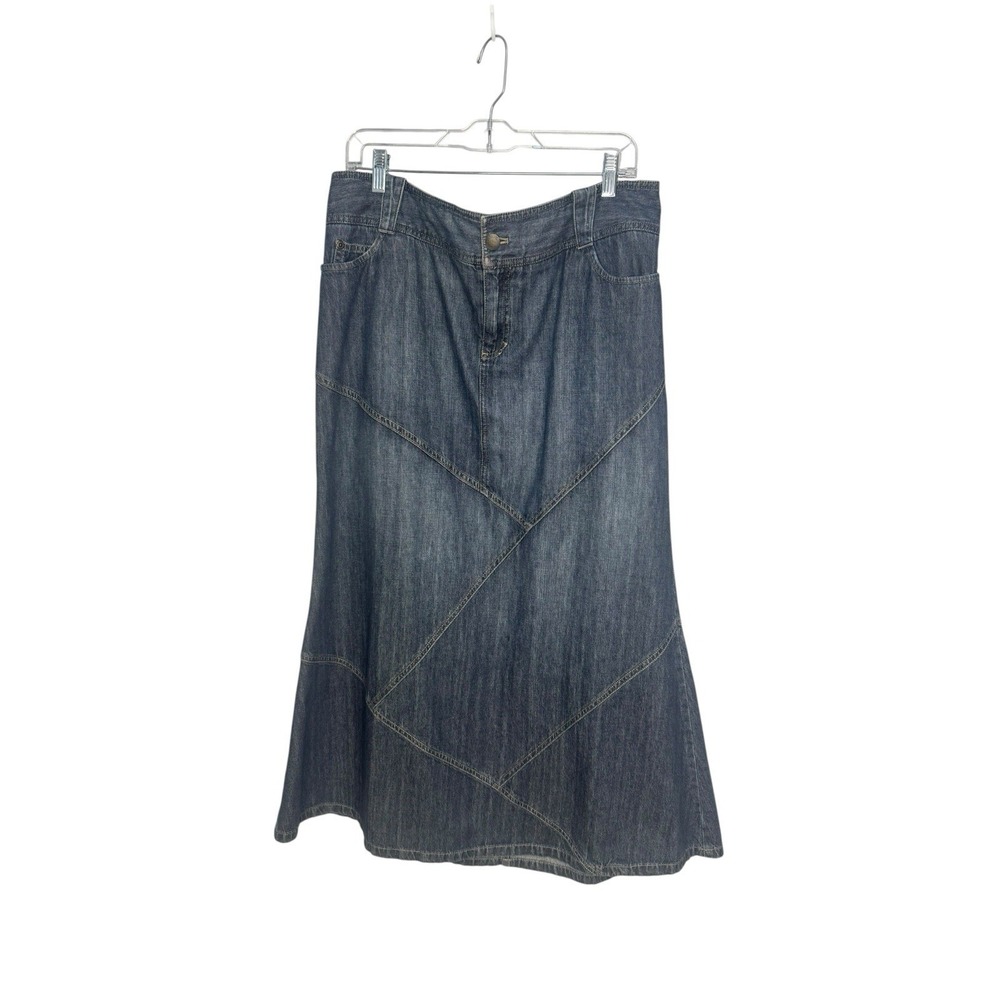 Vintage Denim Skirt Womens 14 Blue Jean Maxi Mermaid 90s Y2K Patchwork Western